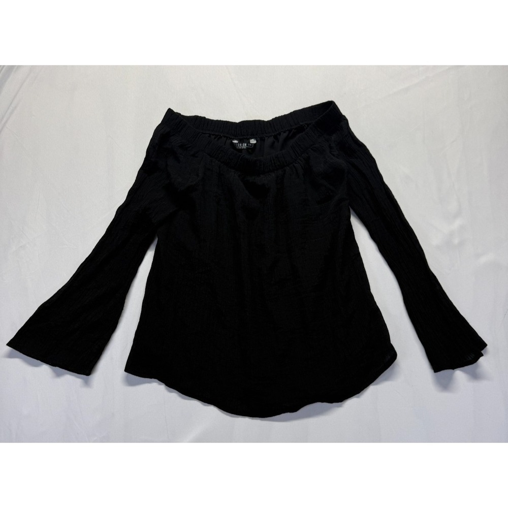 Cotton On Blouse Top Womens Small Black Off The Shoulder Bell Sleeve Curved Hem